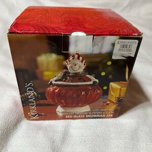 Kirklands Red Glass Snowman Jar